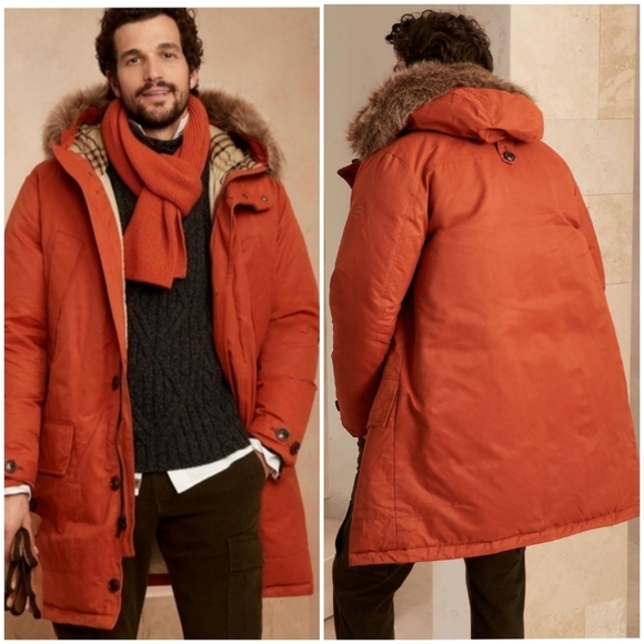 Banana Republic Snorkel Parka Puffer Jacket Mens Sz L Down Filled Hooded Waxed - Picture 1 of 12